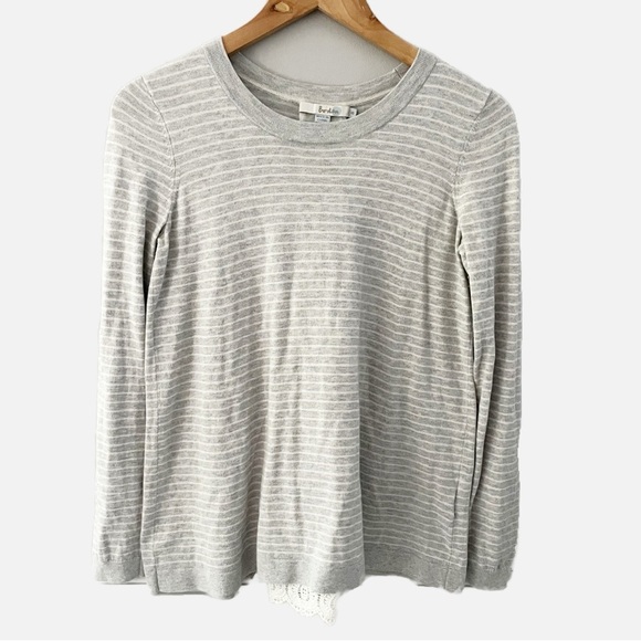 Boden Serena Gray Striped Split-Back Lace Embroidered Pullover Sweater Small - Picture 1 of 9